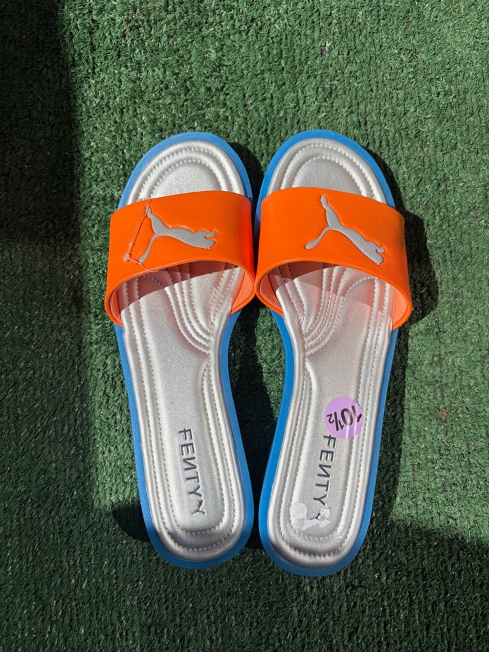 FENTY Puma Orange Slide Sandals with Blue Sole Rihanna